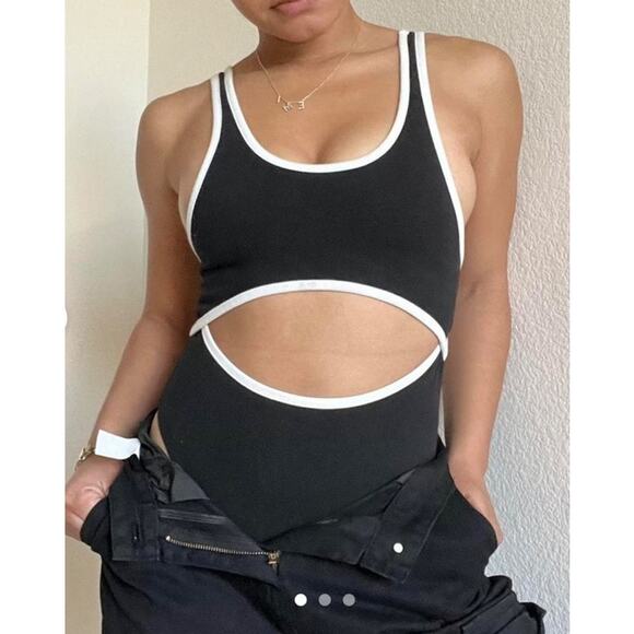 Urban Outfitters OUT FROM UNDER black white cut out body suit jumpsuit Size XS - Picture 5 of 12
